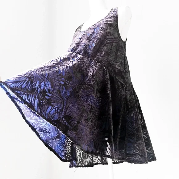 free people fairycore romantic fairy fantasy mini tunic dress blue floral velvet - Picture 6 of 9